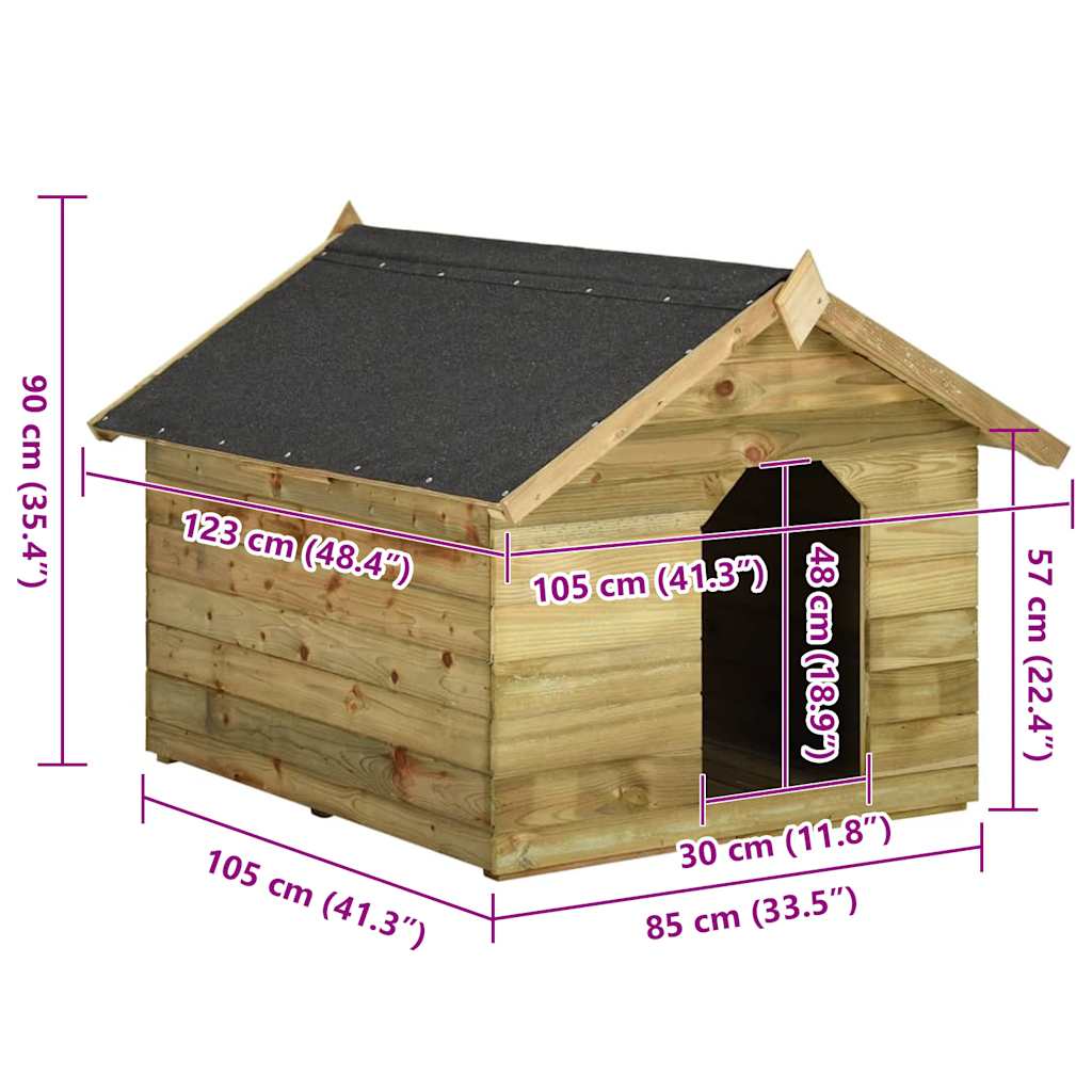 Casota para cão com telhado de abrir pinho impregnado