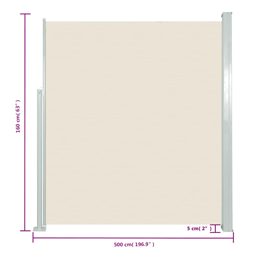 Toldo lateral retrátil 160 x 500 cm cor creme