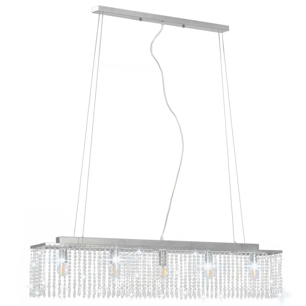 Candeeiro de teto com contas de cristal 104 cm E14 prateado