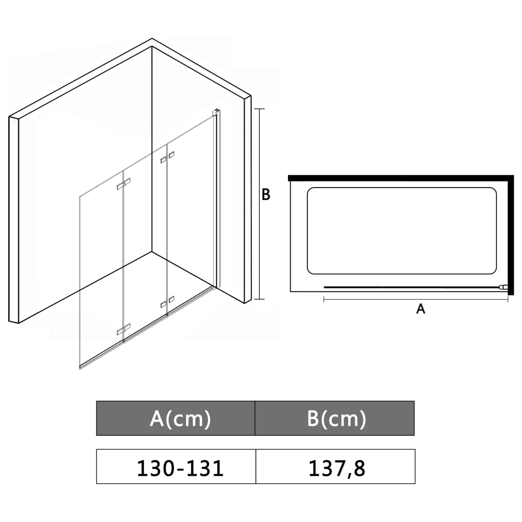 Divisória de chuveiro dobrável 3 painéis ESG 130x138 cm