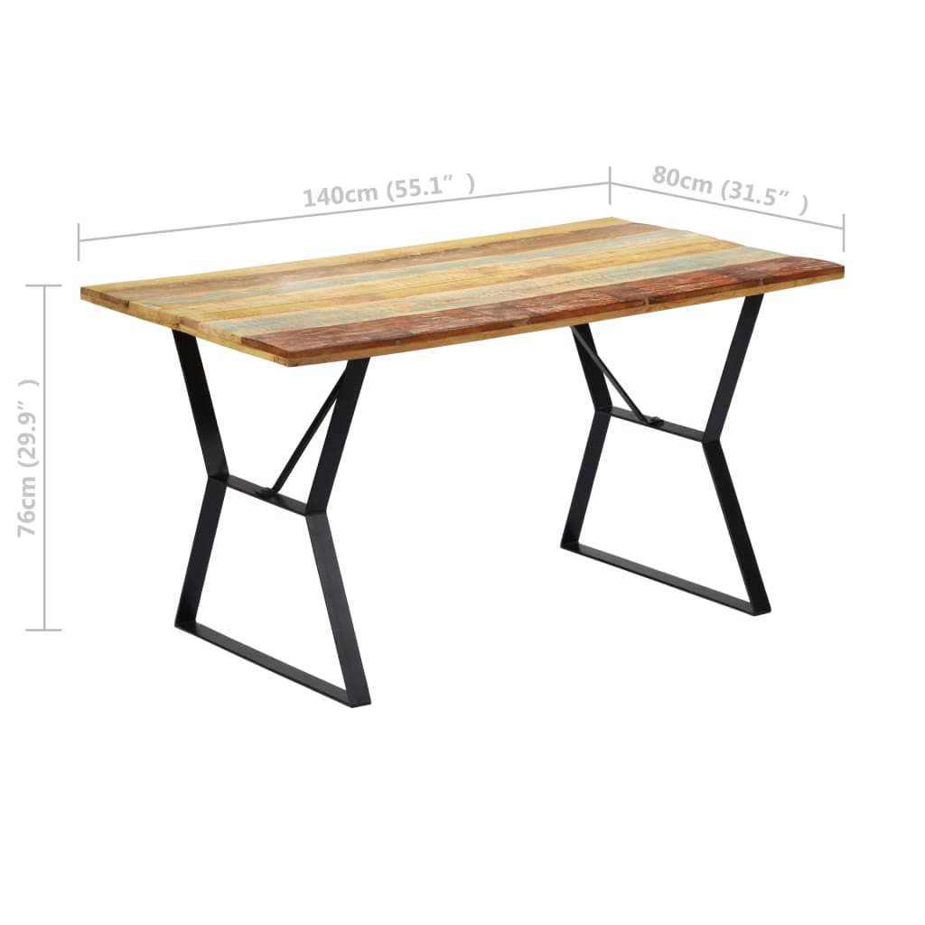 Mesa de jantar 140x80x76 cm madeira recuperada maciça