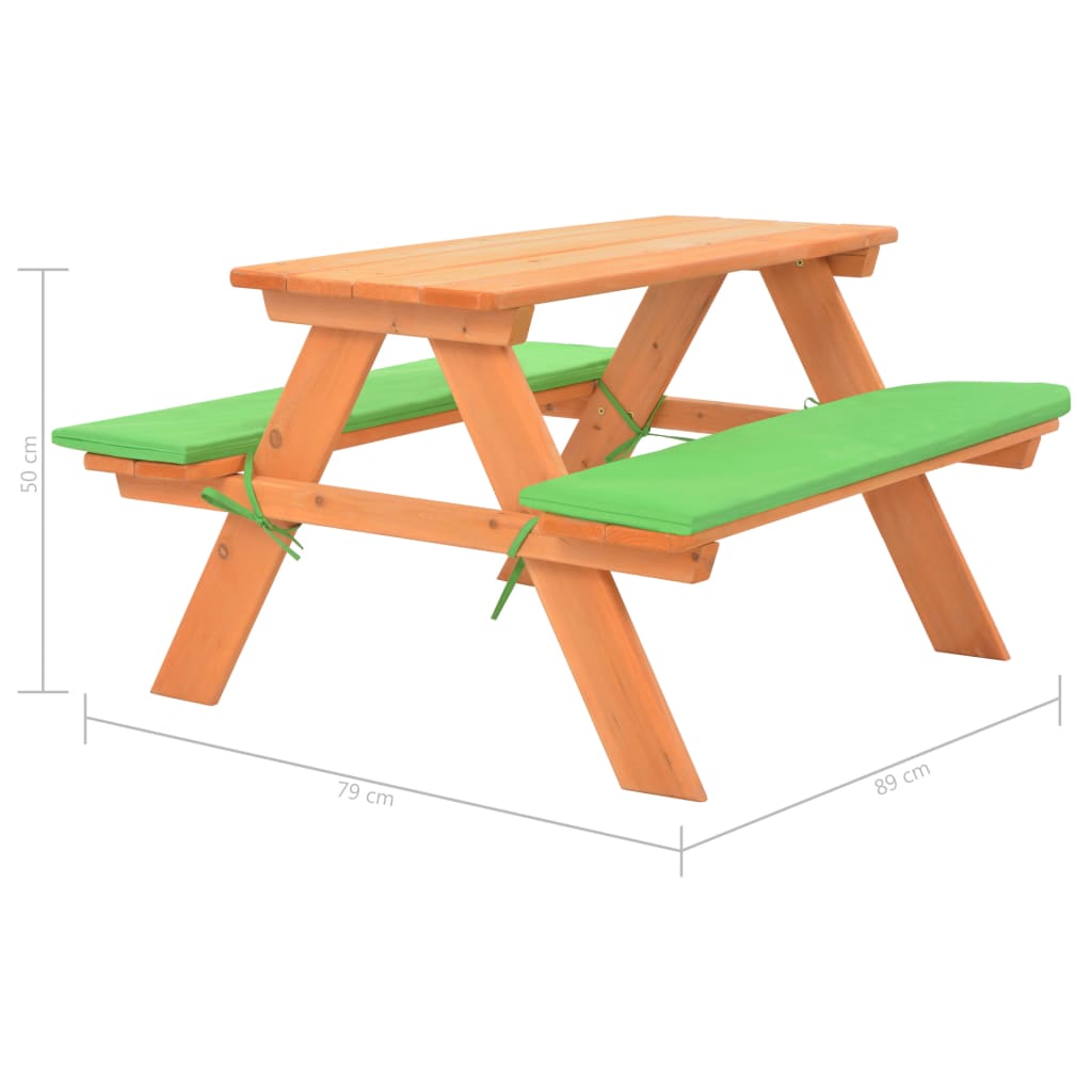 Mesa de piquenique infantil c/ bancos 89x79x50cm abeto maciço