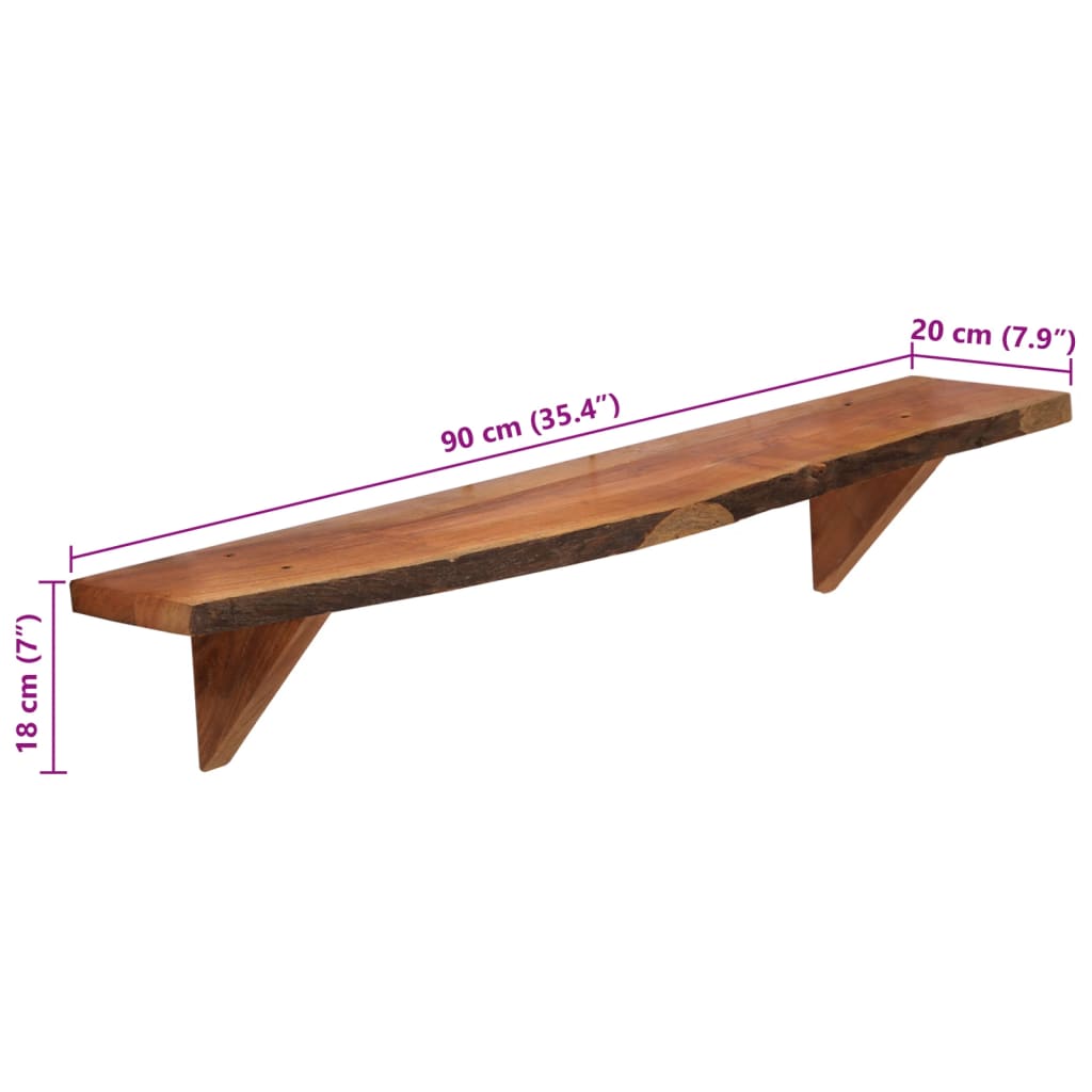 Prateleiras de parede 2 pcs 90x20x18cm madeira de acácia maciça