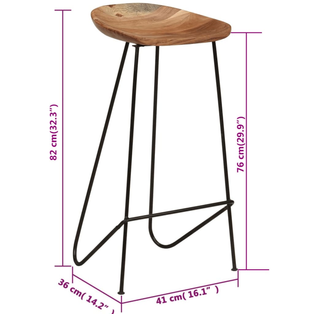 Bancos de bar 2 pcs madeira de acácia maciça