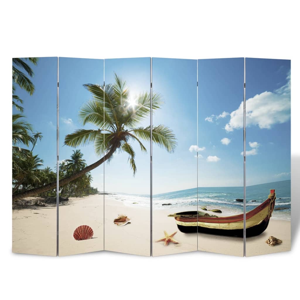 Biombo dobrável com estampa de praia 217x170 cm