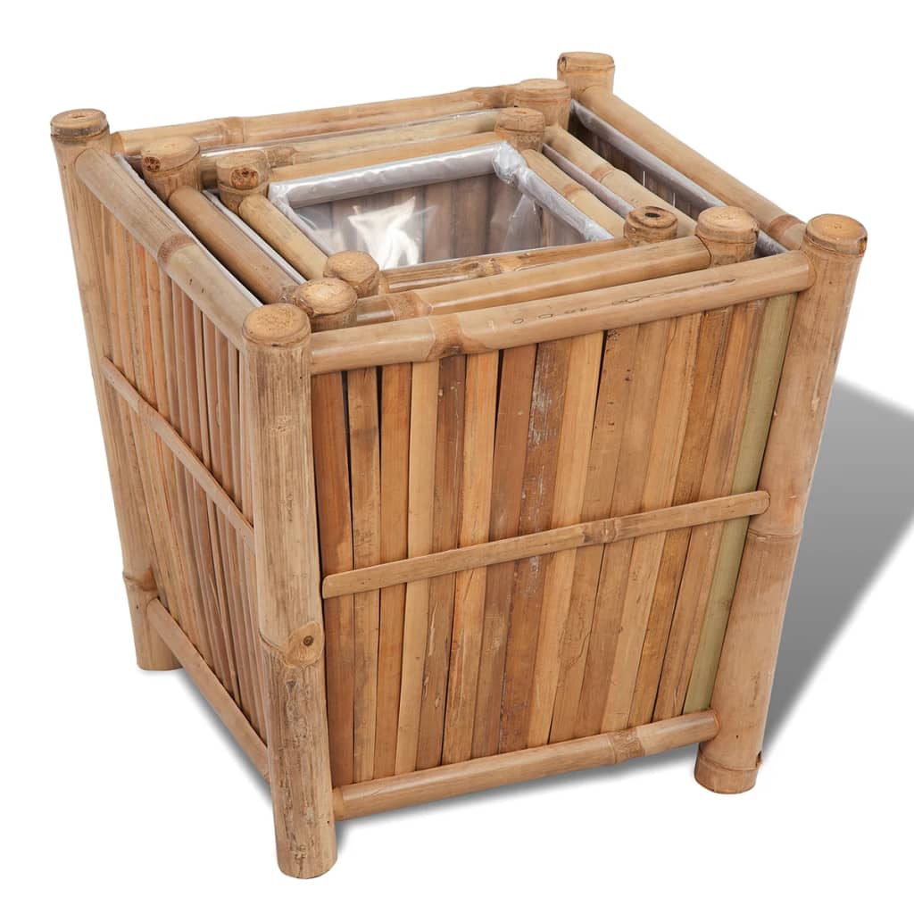 Vasos/floreiras em bambu 3 pcs forro de nylon