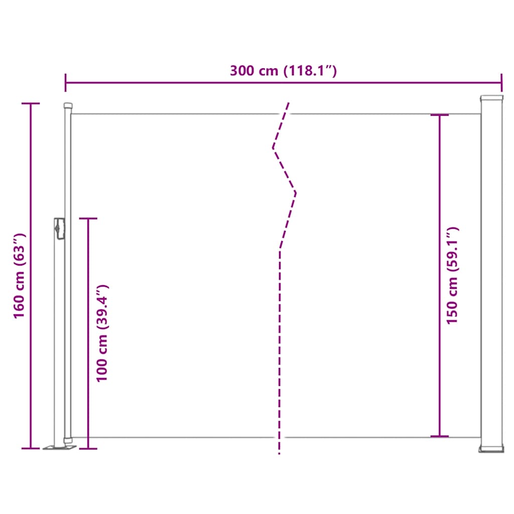 Toldo lateral retrátil para pátio 160x300 cm castanho
