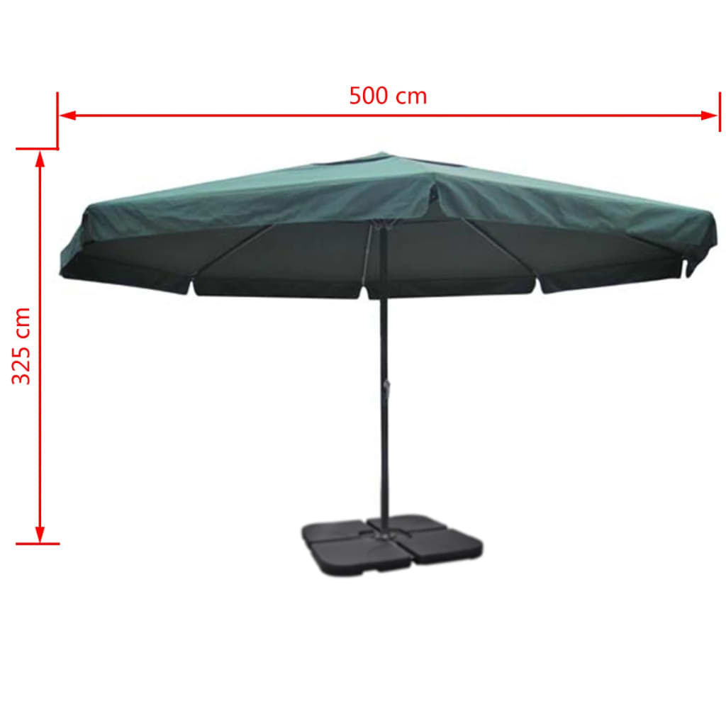 Guarda-sol de jardim em alumínio com base portátil verde
