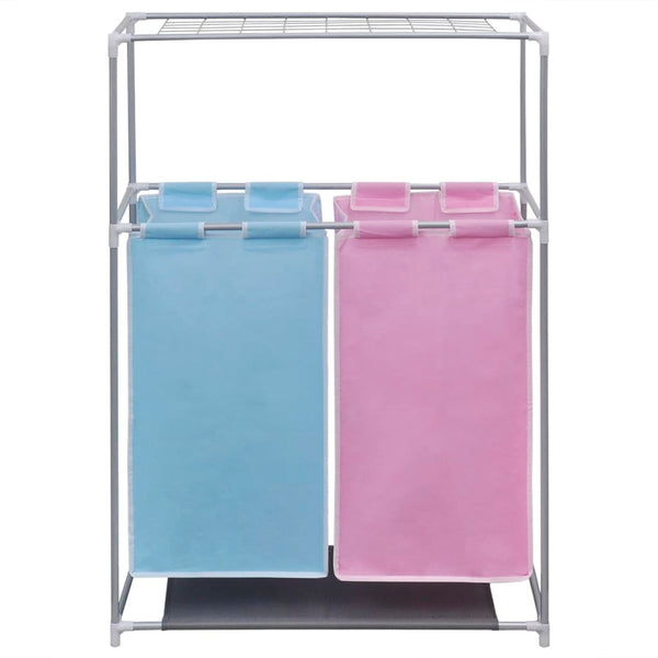 Cesto separador para roupa 2 secções c/ prateleira p/ secar
