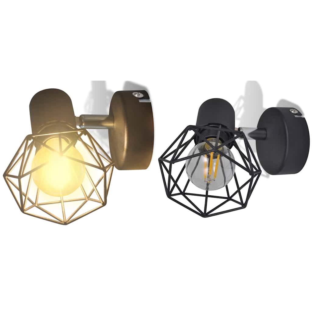 2 Candeeiros de parede estilo industrial + lâmpada filamento LED preto