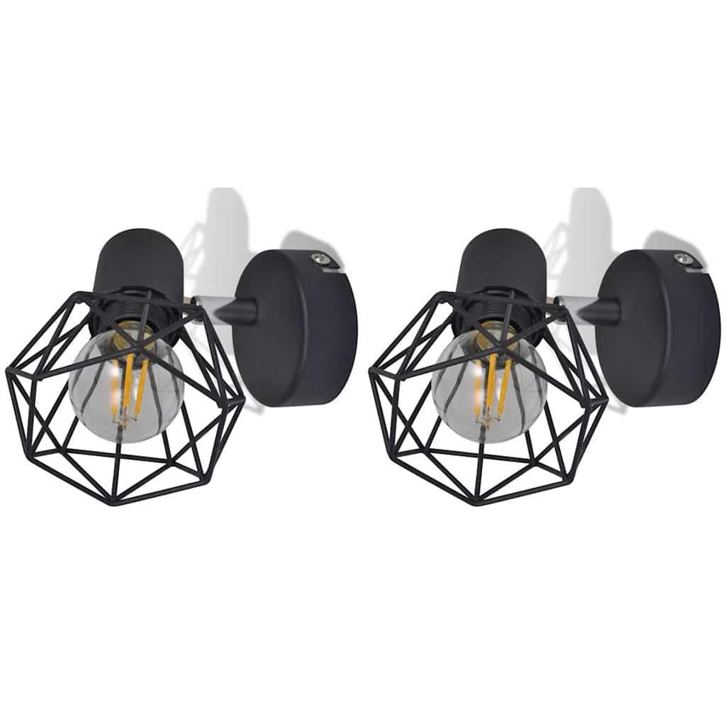 2 Candeeiros de parede estilo industrial + lâmpada filamento LED preto