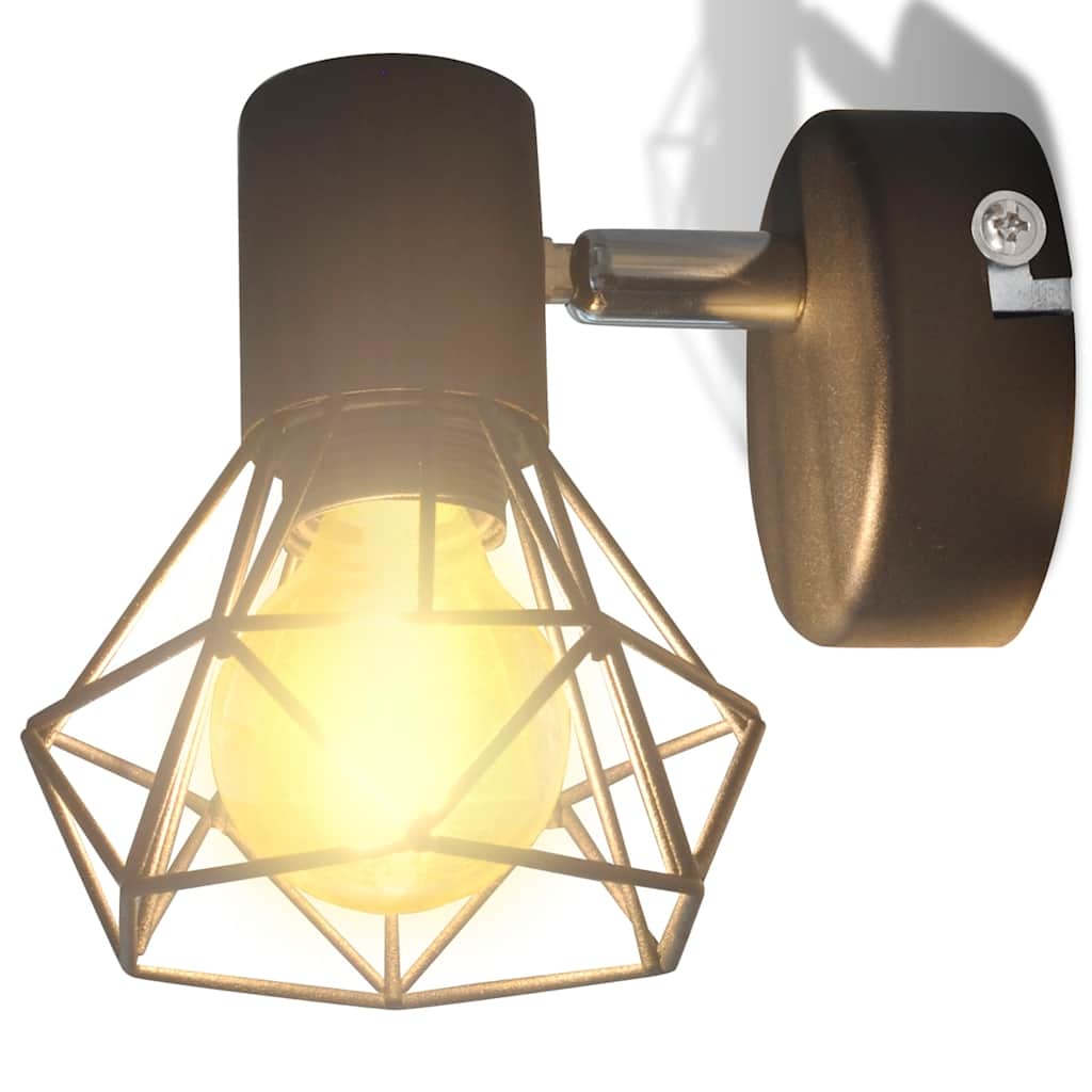 2 Candeeiros de parede estilo industrial + lâmpada filamento LED preto