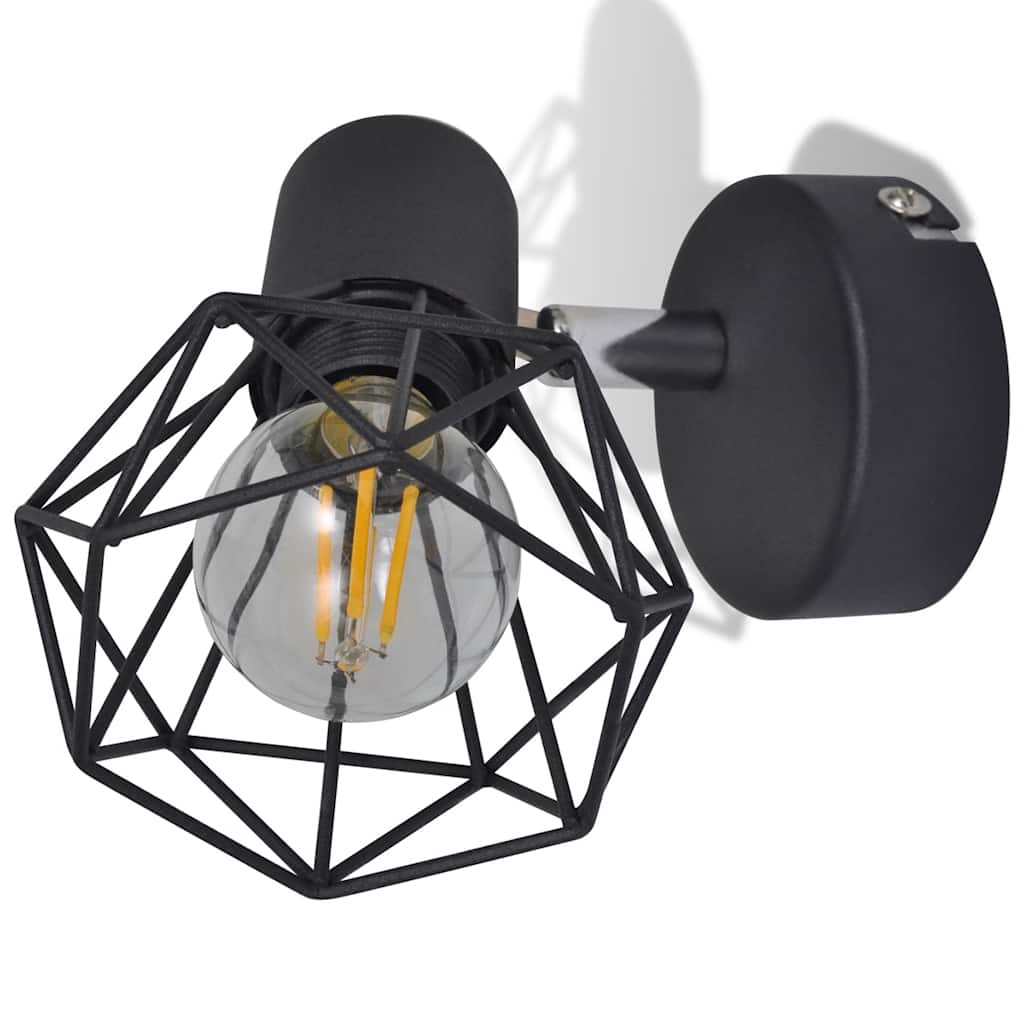 2 Candeeiros de parede estilo industrial + lâmpada filamento LED preto