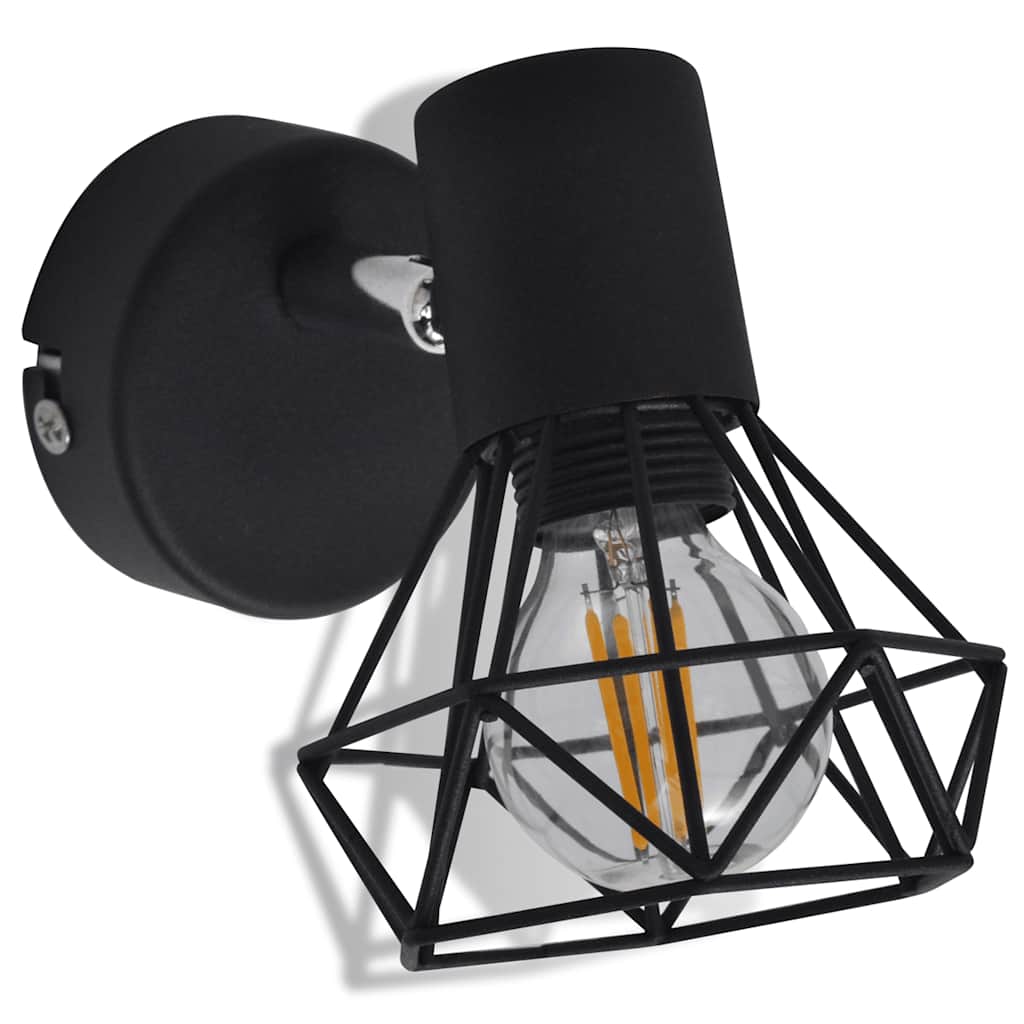 2 Candeeiros de parede estilo industrial + lâmpada filamento LED preto