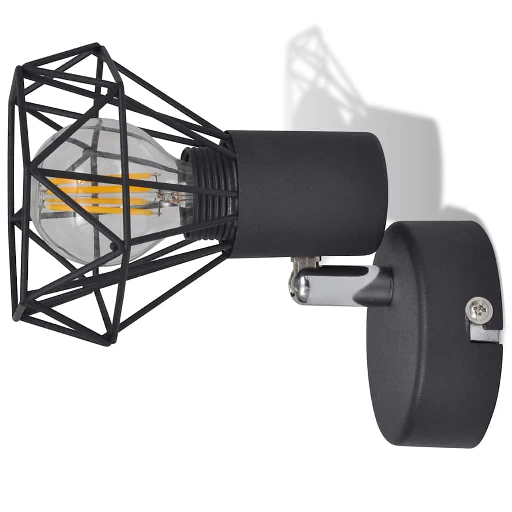 2 Candeeiros de parede estilo industrial + lâmpada filamento LED preto
