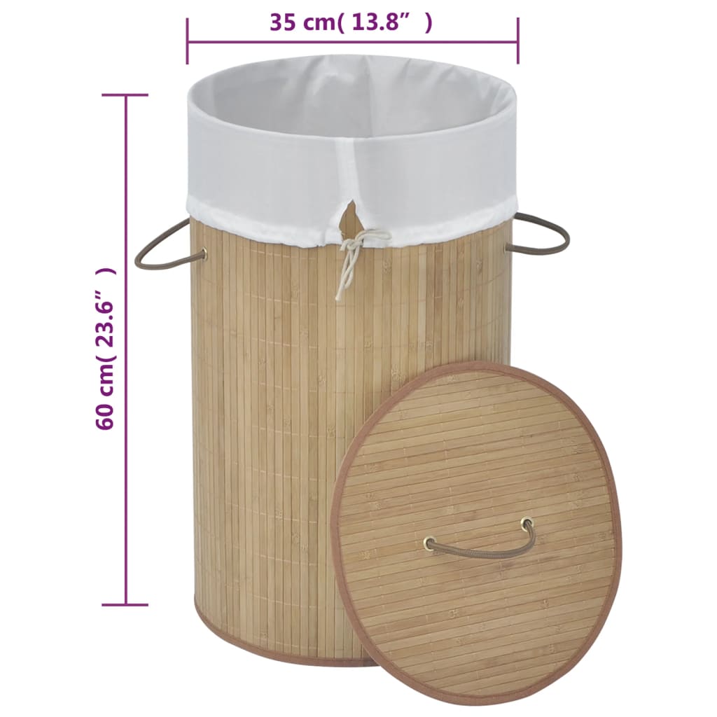Cesto redondo para roupa suja bambu natural