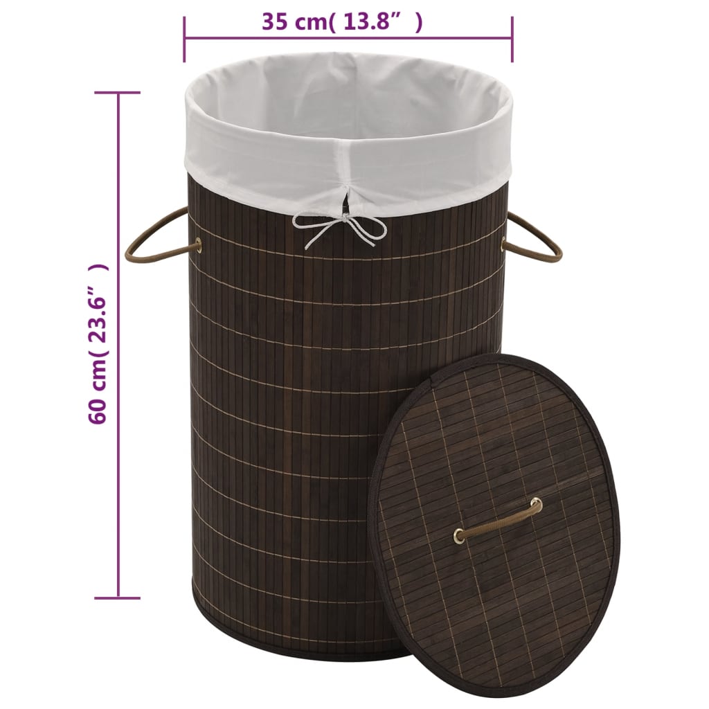 Cesto redondo para roupa suja bambu castanho escuro