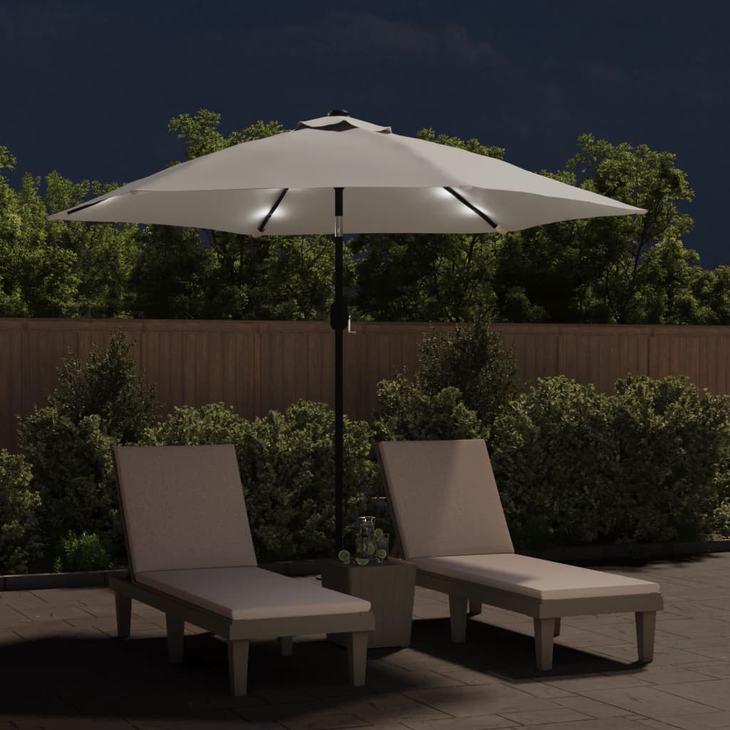 Guarda-sol de jardim cantilever com luzes LED 3 m branco areia