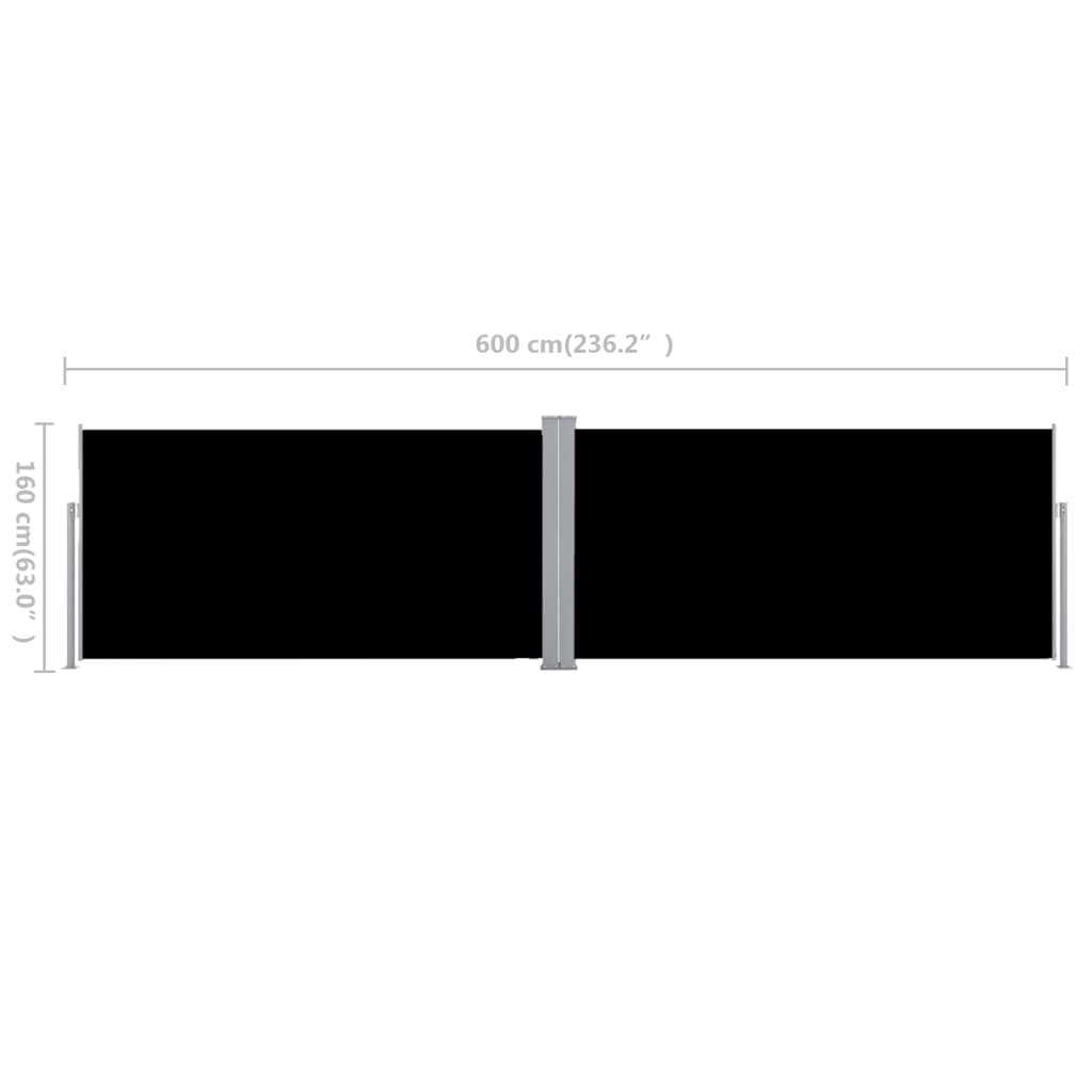 Toldo lateral retrátil 160x600 cm preto