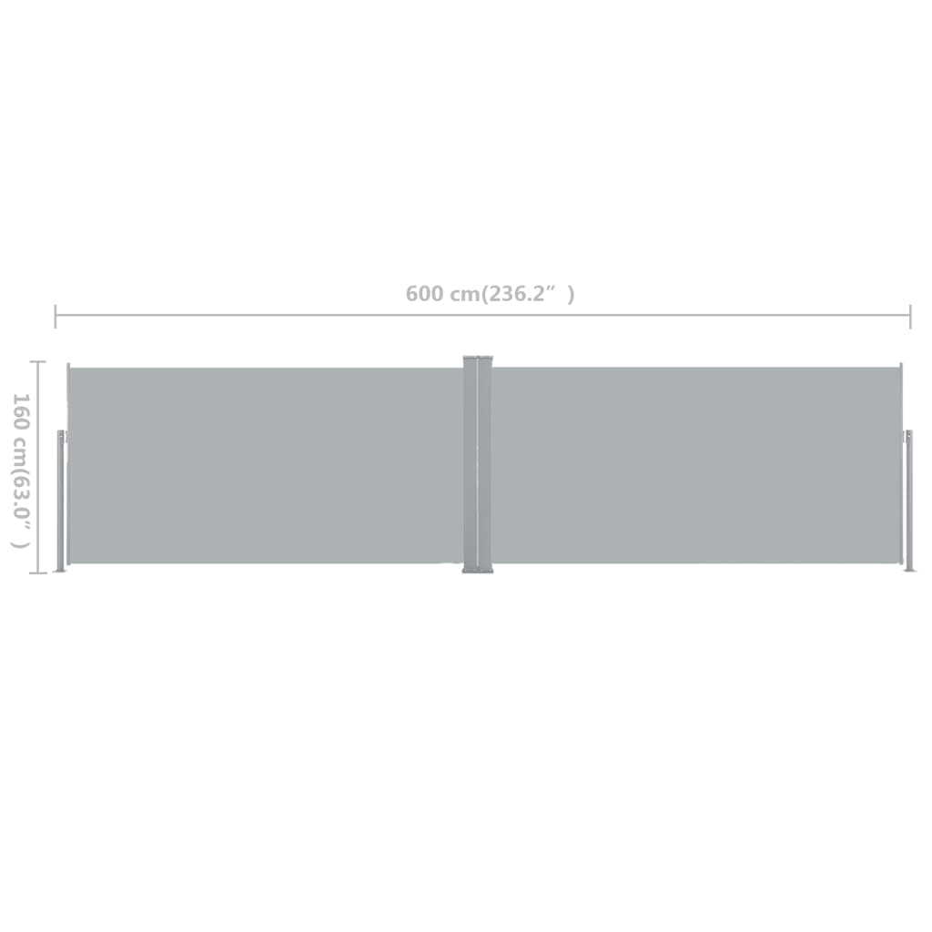 Toldo lateral retrátil, 160 x 600 cm, cinzento