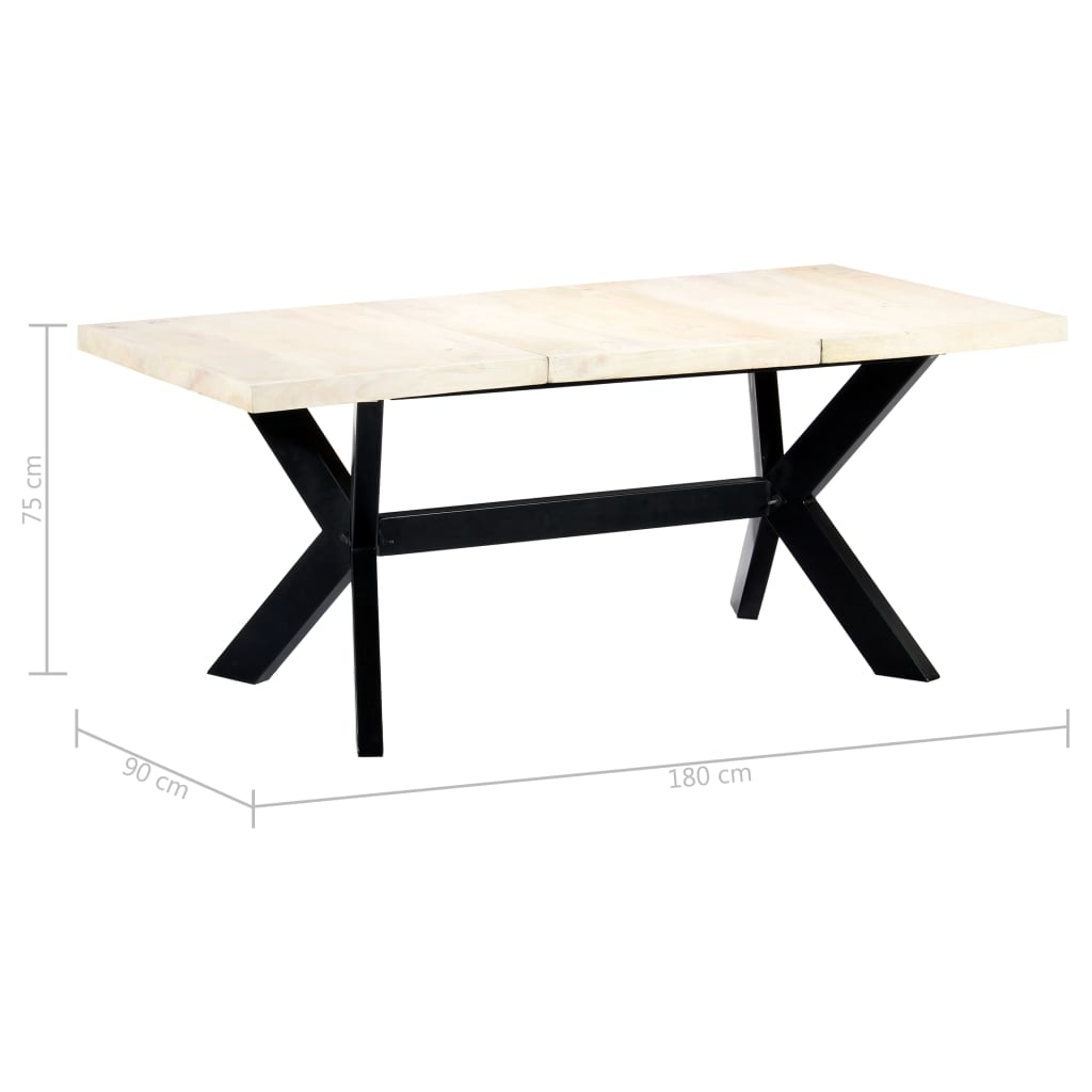 Mesa de jantar 180x90x75 cm madeira de mangueira maciça branco
