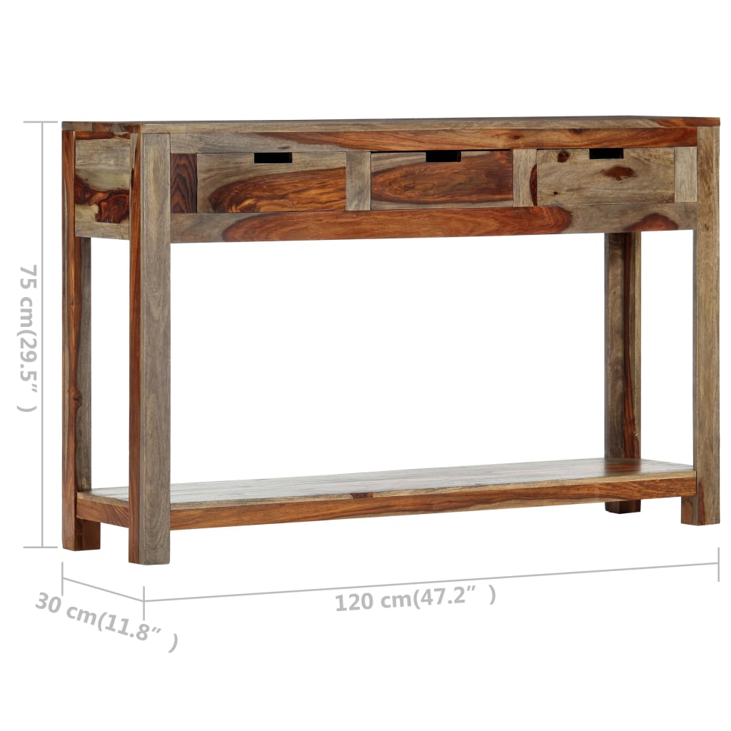 Mesa consola c/ 3 gavetas 120x30x75 cm madeira acácia maciça