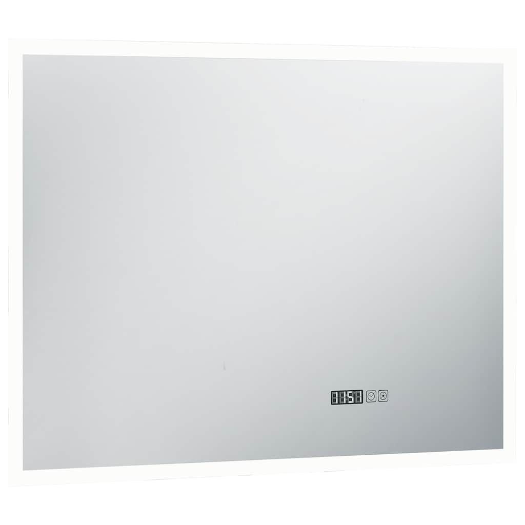 Espelho de parede LED c/ sensor tátil e relógio p/ WC 80x60 cm