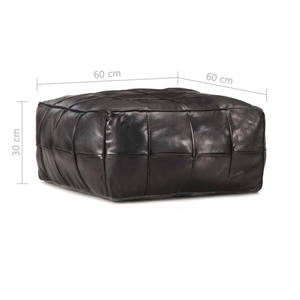 Pufe 60x60x30 cm couro de cabra genuíno preto