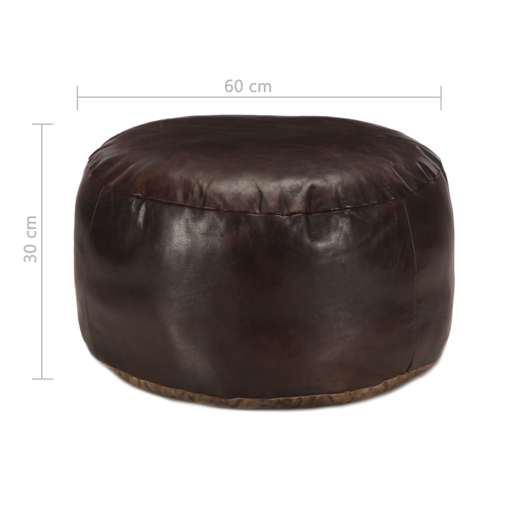 Pufe 60x30 cm couro de cabra genuíno castanho-escuro
