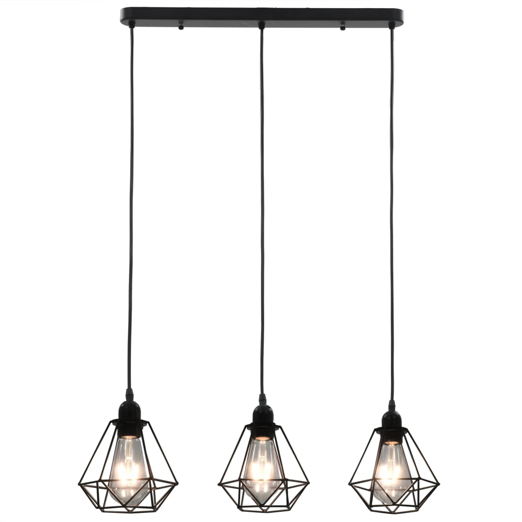 Candeeiro de teto com design diamante 3 lâmpadas E27 preto