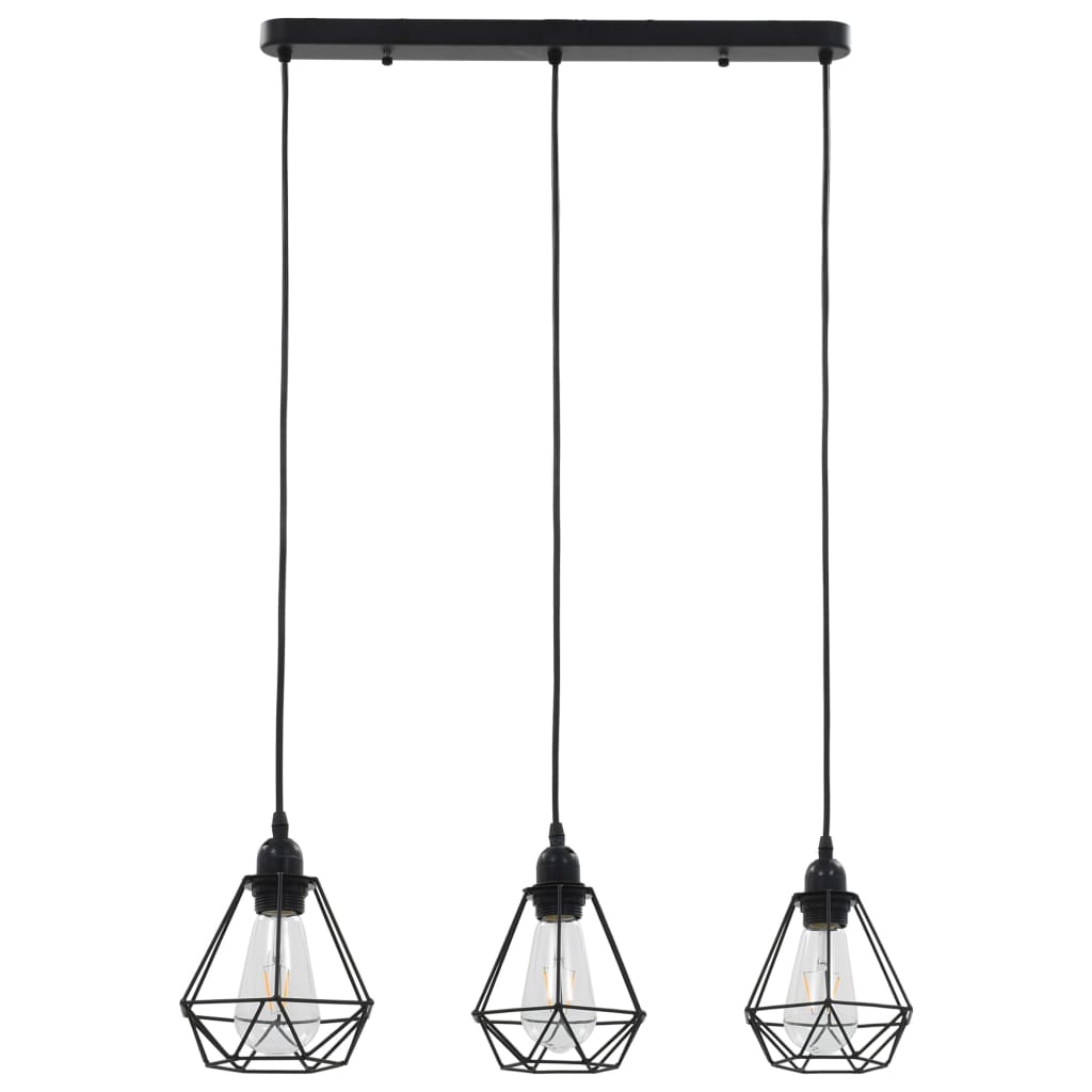 Candeeiro de teto com design diamante 3 lâmpadas E27 preto