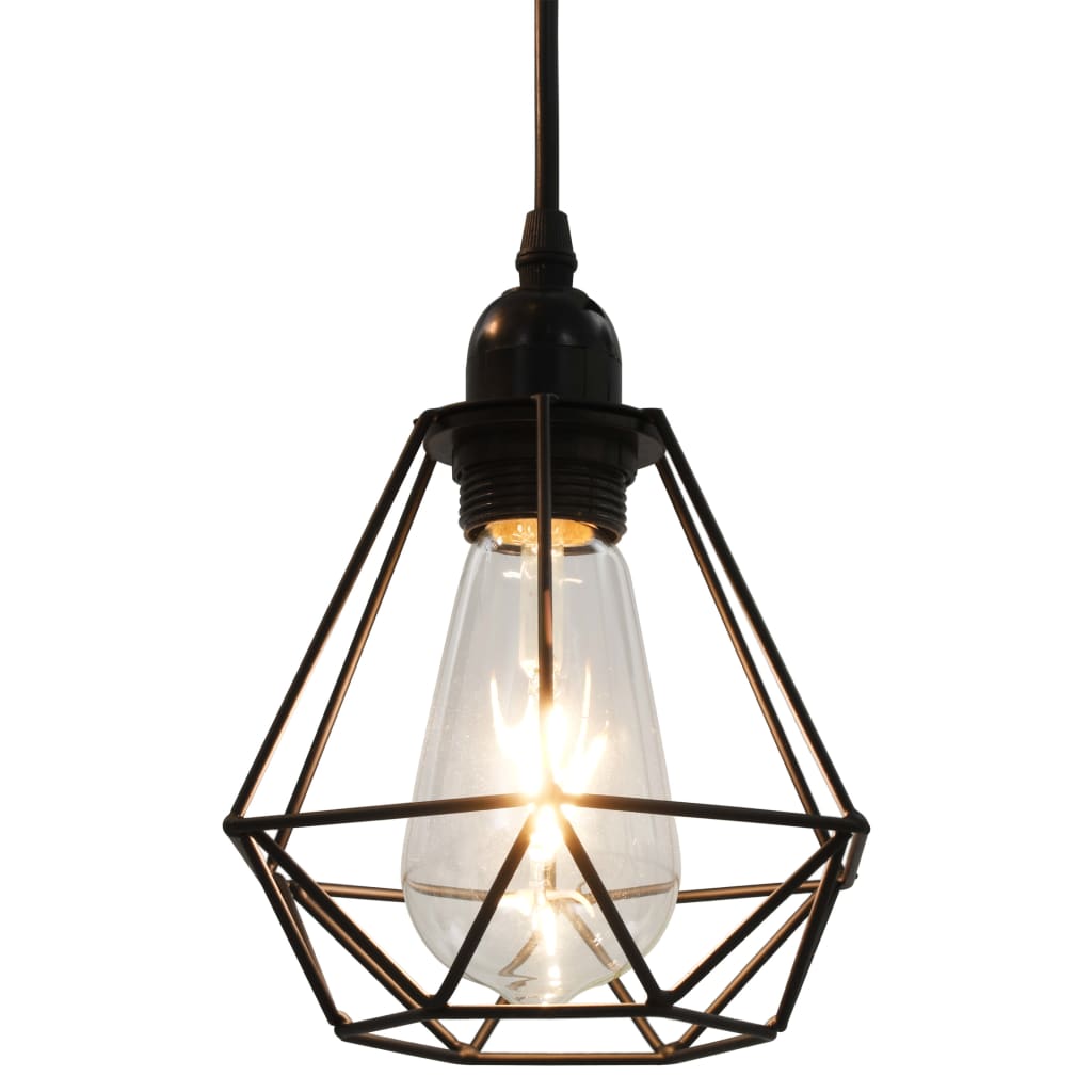 Candeeiro de teto com design diamante 3 lâmpadas E27 preto
