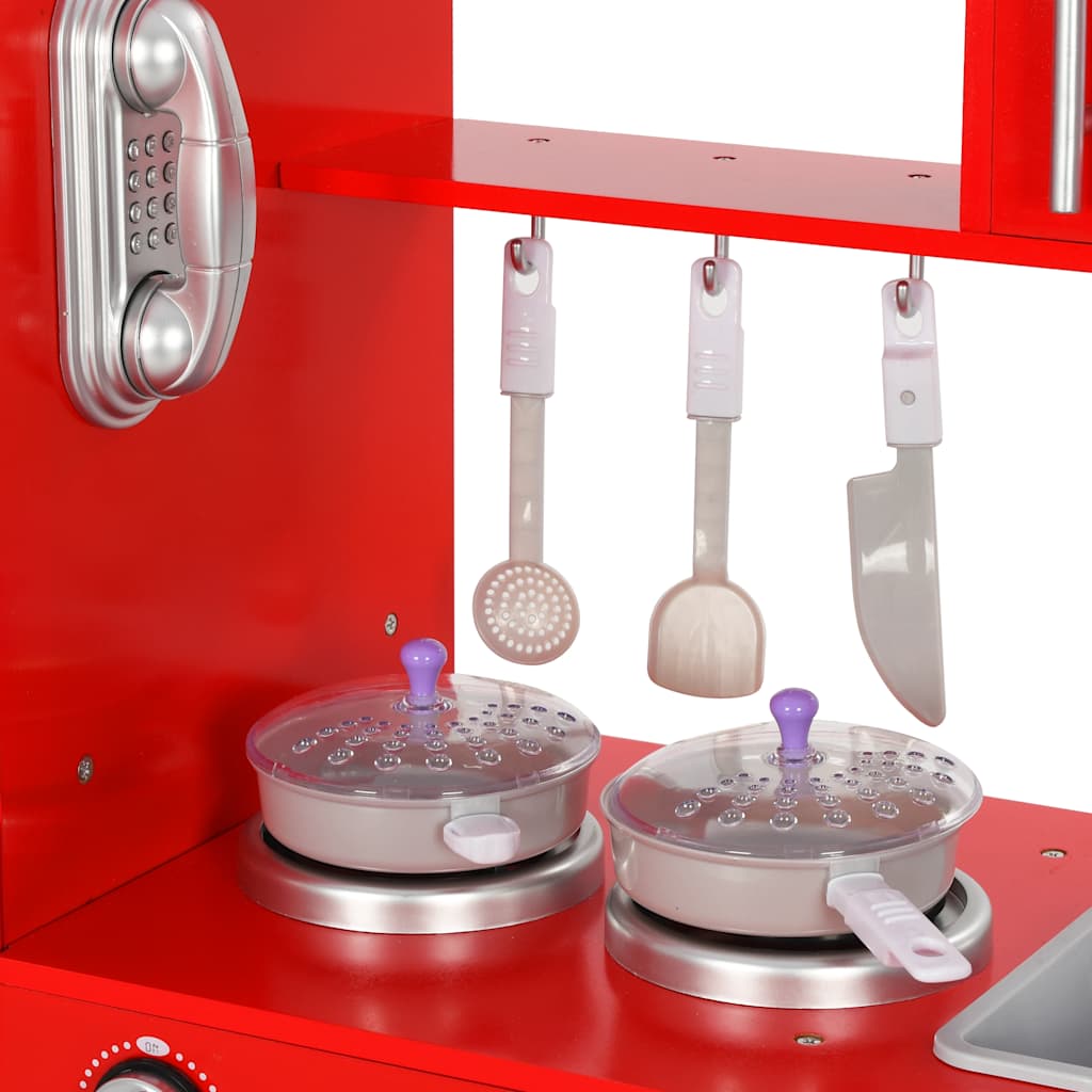 Cozinha de brincar para crianças MDF 84x31x89 cm vermelho