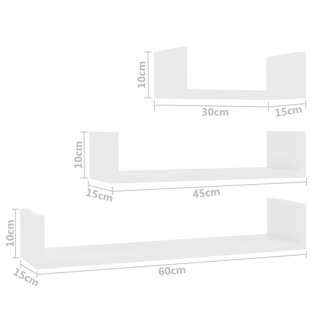 Prateleira de parede 3 pcs derivados de madeira branco