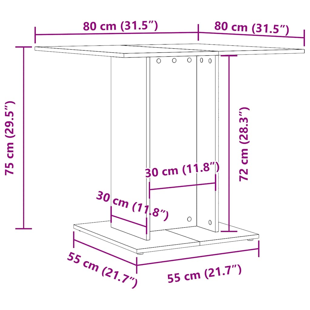 Mesa de jantar 80x80x75 cm contraplacado carvalho sonoma