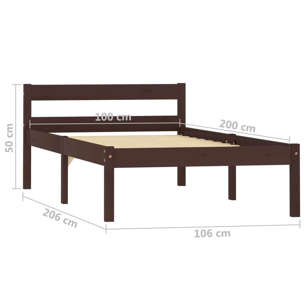 Estrutura de cama 100x200 cm pinho maciço castanho-escuro