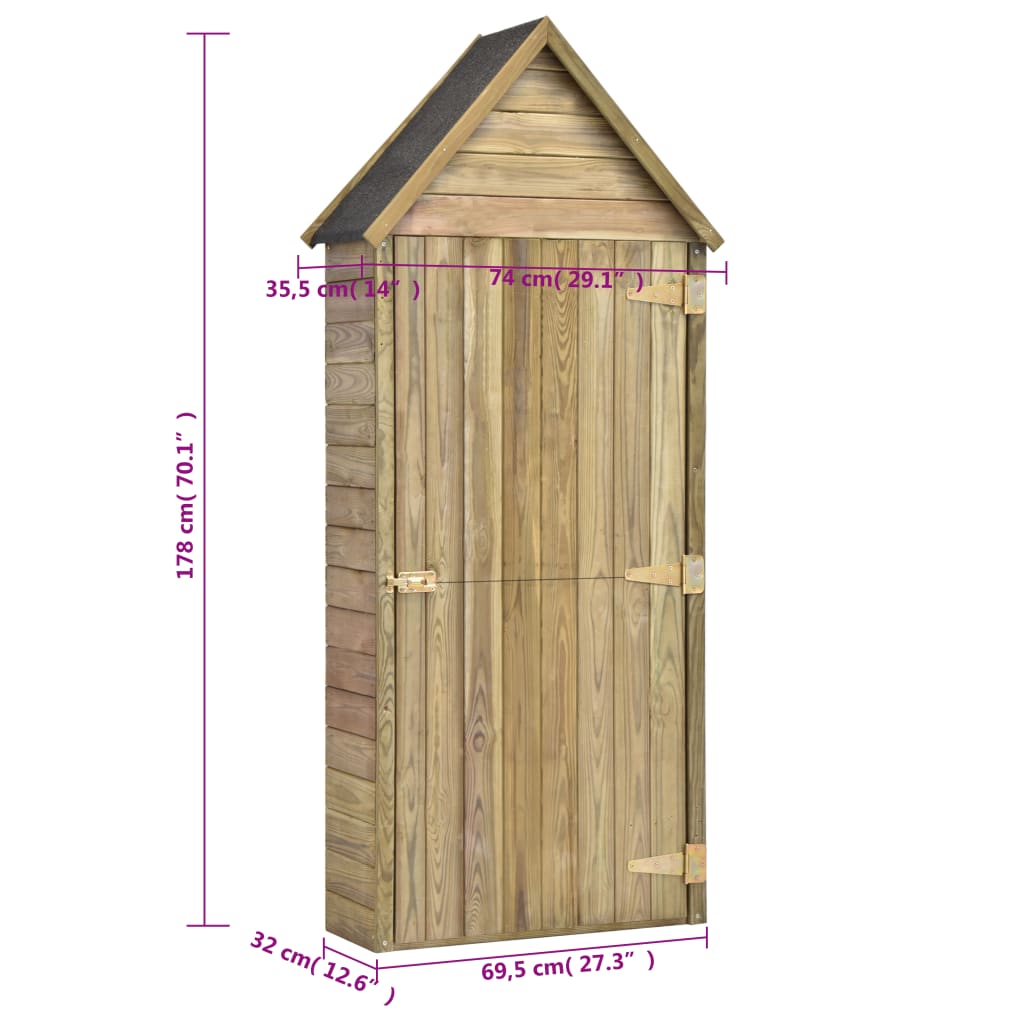 Abrigo ferramentas jardim porta 69,5x32x178cm pinho impregnado