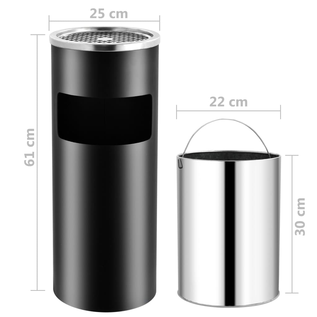 Caixote do lixo com cinzeiro para hotel 30 L aço preto