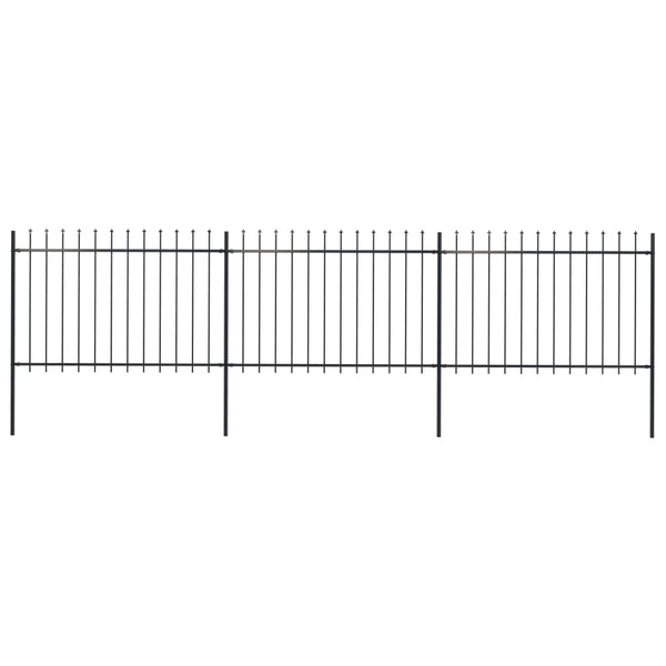 Cerca de jardim com topo em forma de lança em aço 537x120 cm, preta
