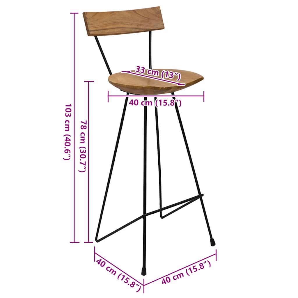 Bancos de bar 2 pcs madeira de teca maciça