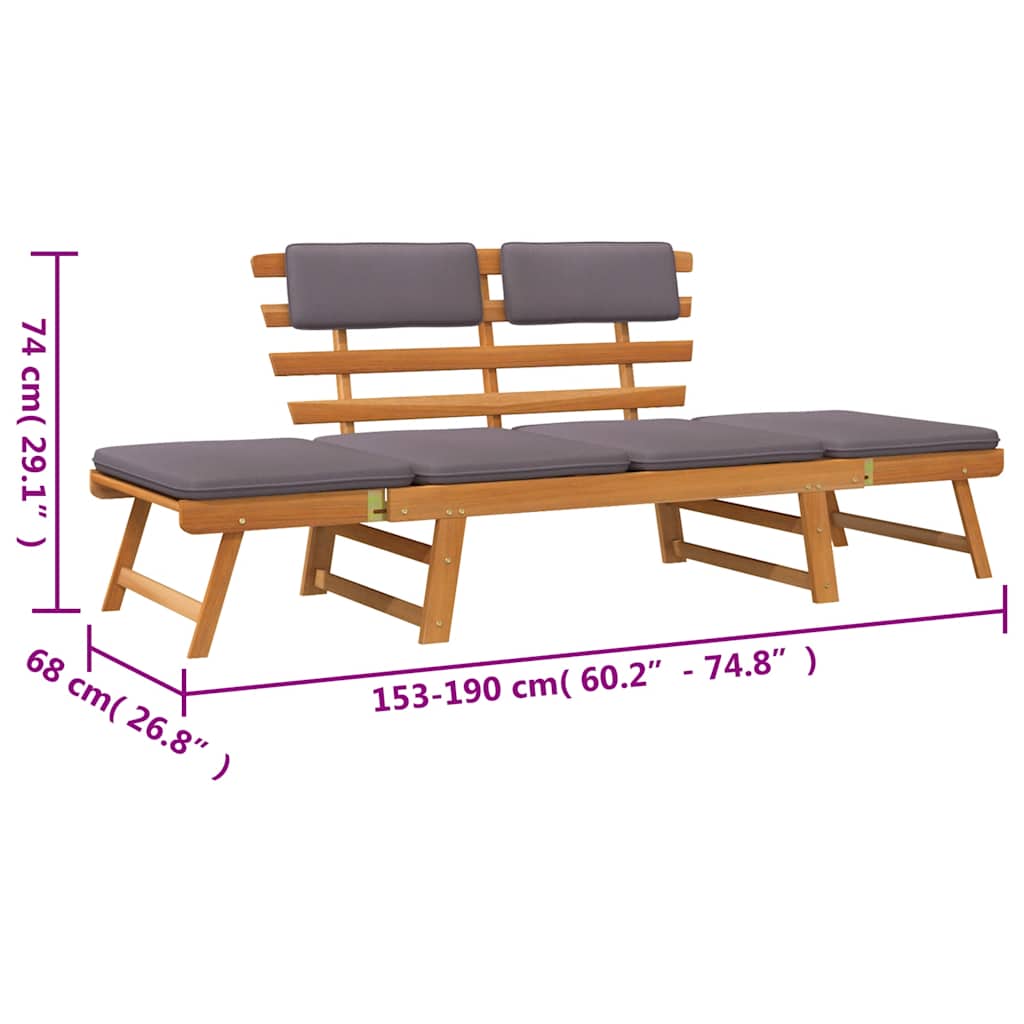 Banco de jardim 2 em 1 c/ almofadão 190cm madeira acácia maciça