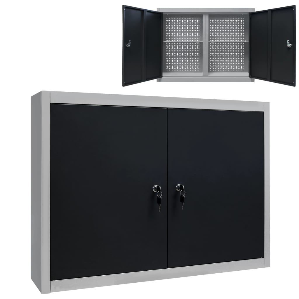 Armário ferramentas parede industrial metal cinzento e preto