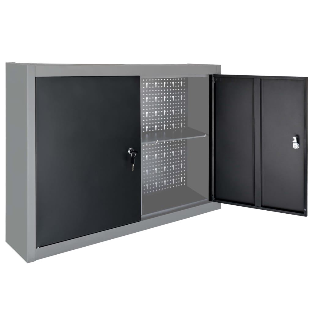 Armário ferramentas parede industrial metal cinzento e preto