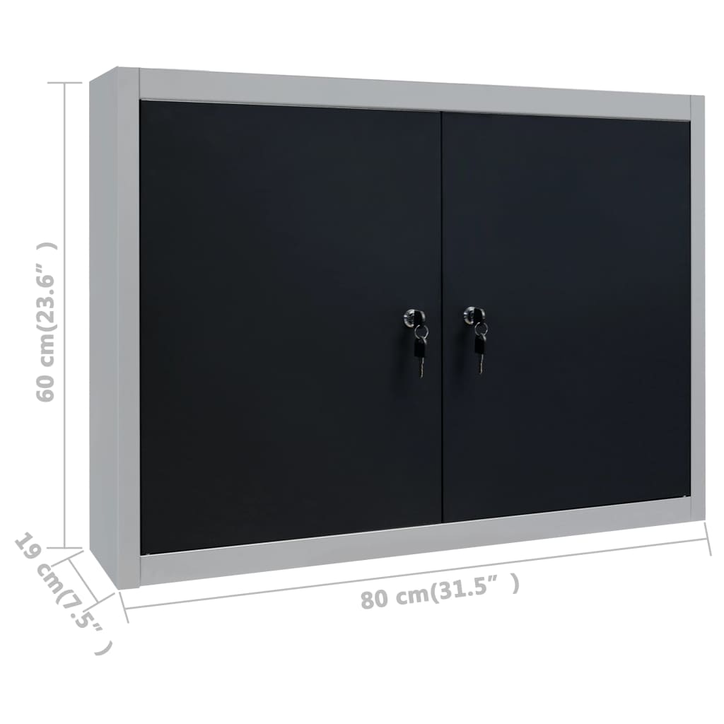 Armário ferramentas parede industrial metal cinzento e preto