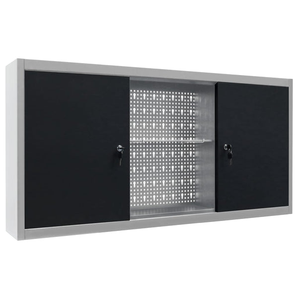 Armário ferramentas parede industrial metal cinzento e preto