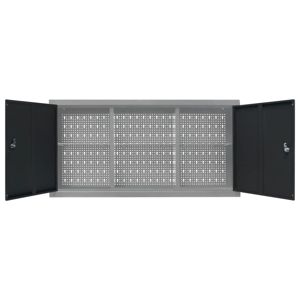 Armário ferramentas parede industrial metal cinzento e preto