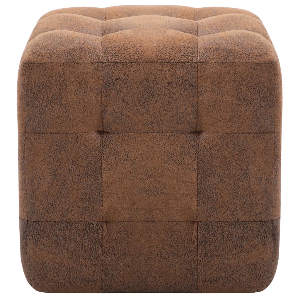Pufe 2 pcs 30x30x30 cm camurça castanho