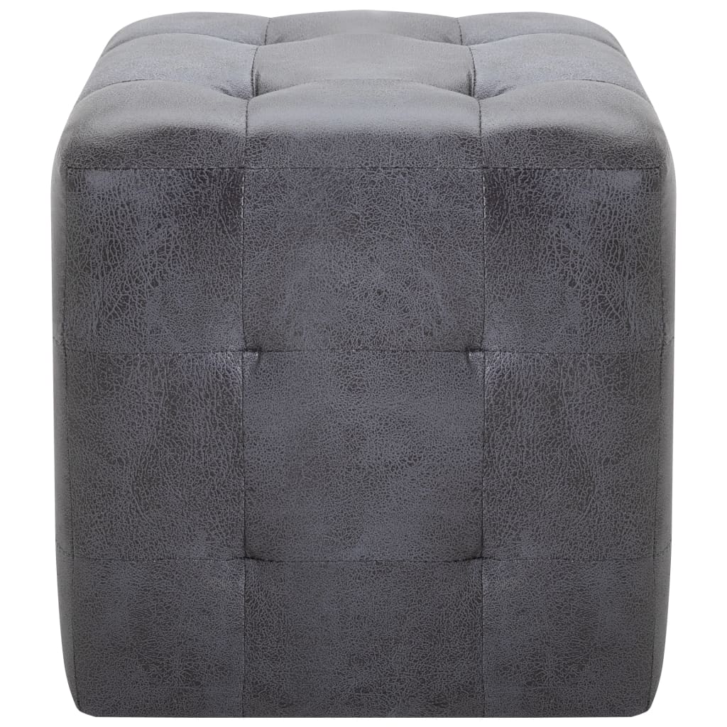 Pufe 2 pcs 30x30x30 cm camurça artificial cinzento