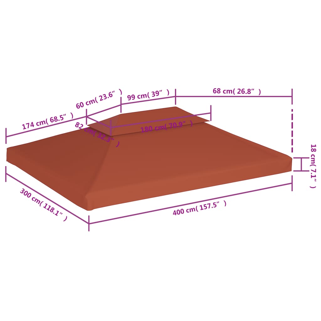Cobertura gazebo c/ 2 camadas 310 g/m² 4x3 m terracota