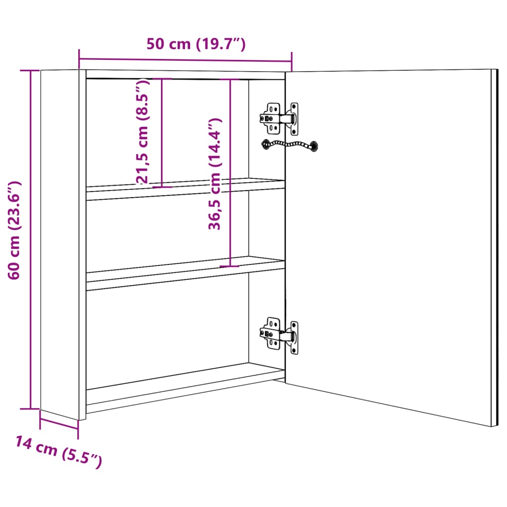 Armário espelhado para casa de banho com LED 50x13,5x60 cm